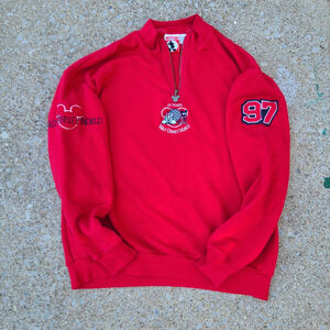 Vintage Disney Shirt Men's XL Red Mickey Mouse 1/4 Zip Pullover Embroidered